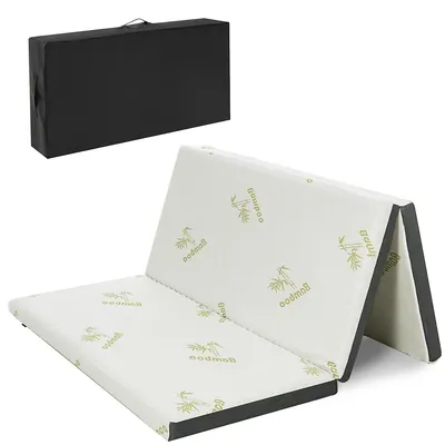 Queen 3"tri-fold Memory Foam Floor Mattress Topper Portable W/ Carrying Bag