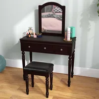 Vanity Table Set Makeup Desk Cushioned Stool 3 Drawer Large Mirror