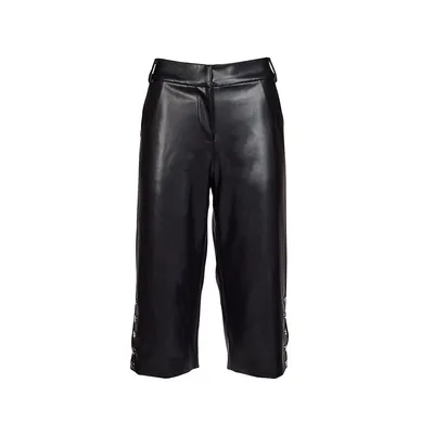 Faux Leather Culotte With Snaps