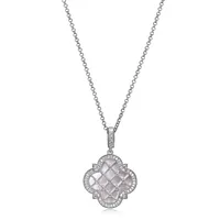 Bliss Sterling Silver Rhodium Plated Mother-of-pearl & Cubic Zirconia Clover Pendant Necklace
