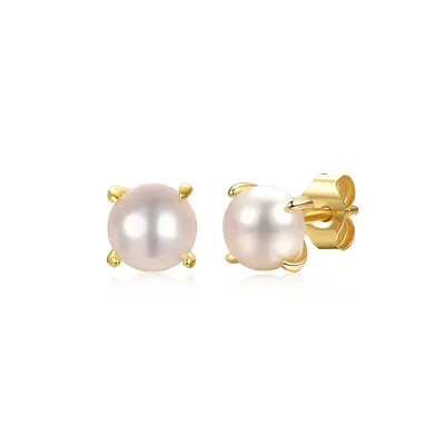 14K White or Yellow Gold Akoya Pearl Stud Earrings 14K Yellow Gold / 5.0-5.5mm