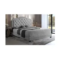 Modern Trends Helen Queen Size Platform Bed In Grey Velvet (No Box Spring Required)