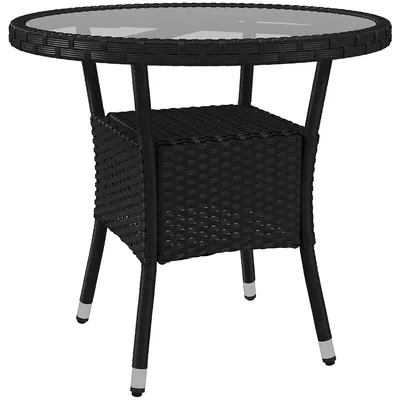 Dining Table With Glass Top Round Garden Table, Black