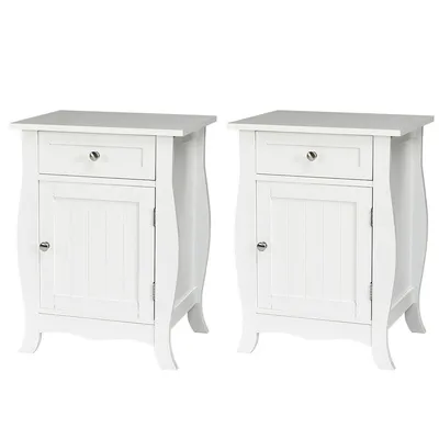 2pcs Accent End Table With Drawer Storage Cabinet Nightstand White