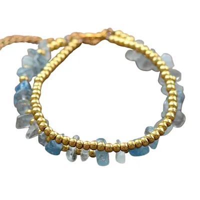 Goldtone Seed Bead Blue Quartz Dual Strand Bracelet