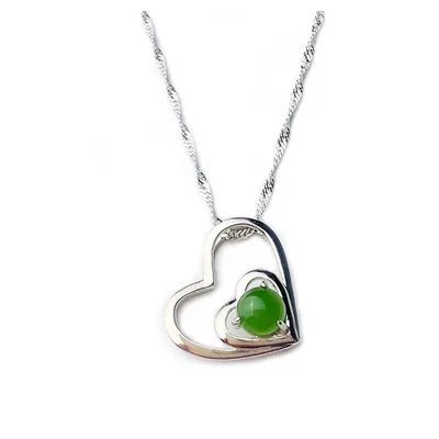 Natural Jade Heart To Heart Pendant With 18k Gold Plated Sterling Silver 925 Necklace