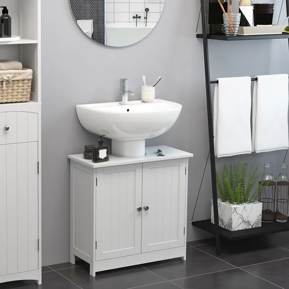 kleankin Pedestal Sink Storage Cabinet, Under Sink Cabinet, Bathroom Vanity  Cabinet with Adjustable Shelf and Open Bottom Shelf, Gray 