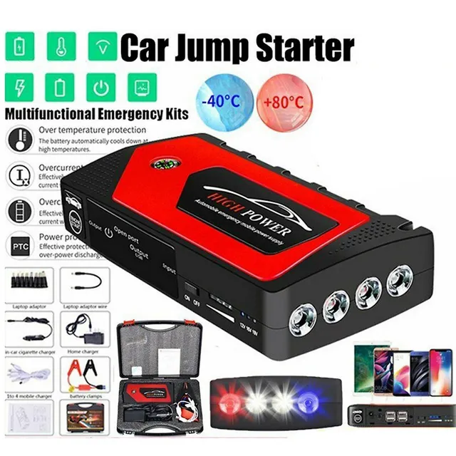 Jump Starter Air Compressor Power Bank Charger with LED Light and DC Outlet  - Costway