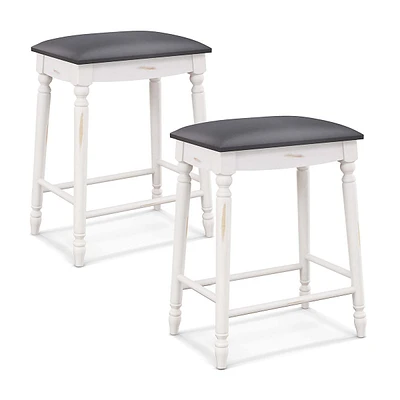 2 Pcs 24"/29" Counter/bar Height Bar Stools Backless With Faux Leather Cover