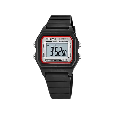 K5805 - Rectangle Womens Digital Sports Watch, Quartz, Silicone Strap, Chronograph, Day And Date