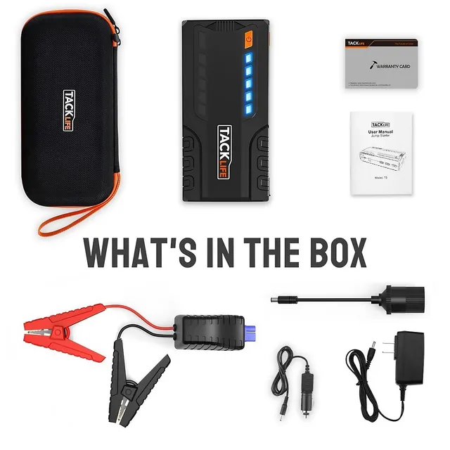 TACKLIFE T8 MAX Jump Starter - 1000A Peak 20000mAh, 12V Car Jumper (All  Gas, up to 6.5L Diesel Engine), Auto Battery Booster, Portable Power Pack  with Smart Jumper Cables, Storage Case 