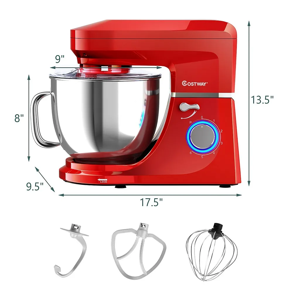 Costway 6.3Qt Tilt-Head Food Stand Mixer 6 Speed 660W w/Dough Hook