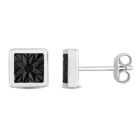 Black Diamond Accent Square Men's Stud Earrings In Sterling Silver