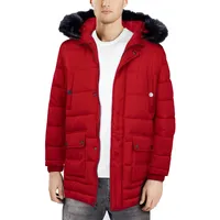 Mens Fashion Puffer Jacket With Faux Fur Lined Hood