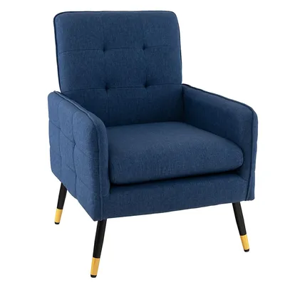 Linen Fabric Accent Chair Modern Single Sofa With Solid Metal Legs