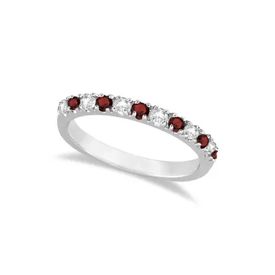 Diamond And Garnet Ring Guard Stackable Band 14k Gold (0.37ct