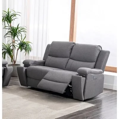 Soft Grey Fabric Power Recliner Loveseat W Usb Chargers