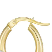 10kt Bonded On Sterling Silver Gold With Crystal Hoop Earrings
