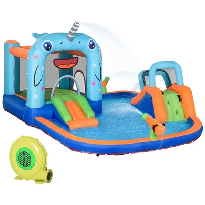Inflatable Water Slide, Narwhals Style Kids Bounce House