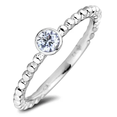 10k White Gold Ct Round Brilliant Cut Diamond Solitaire Stackable Ring