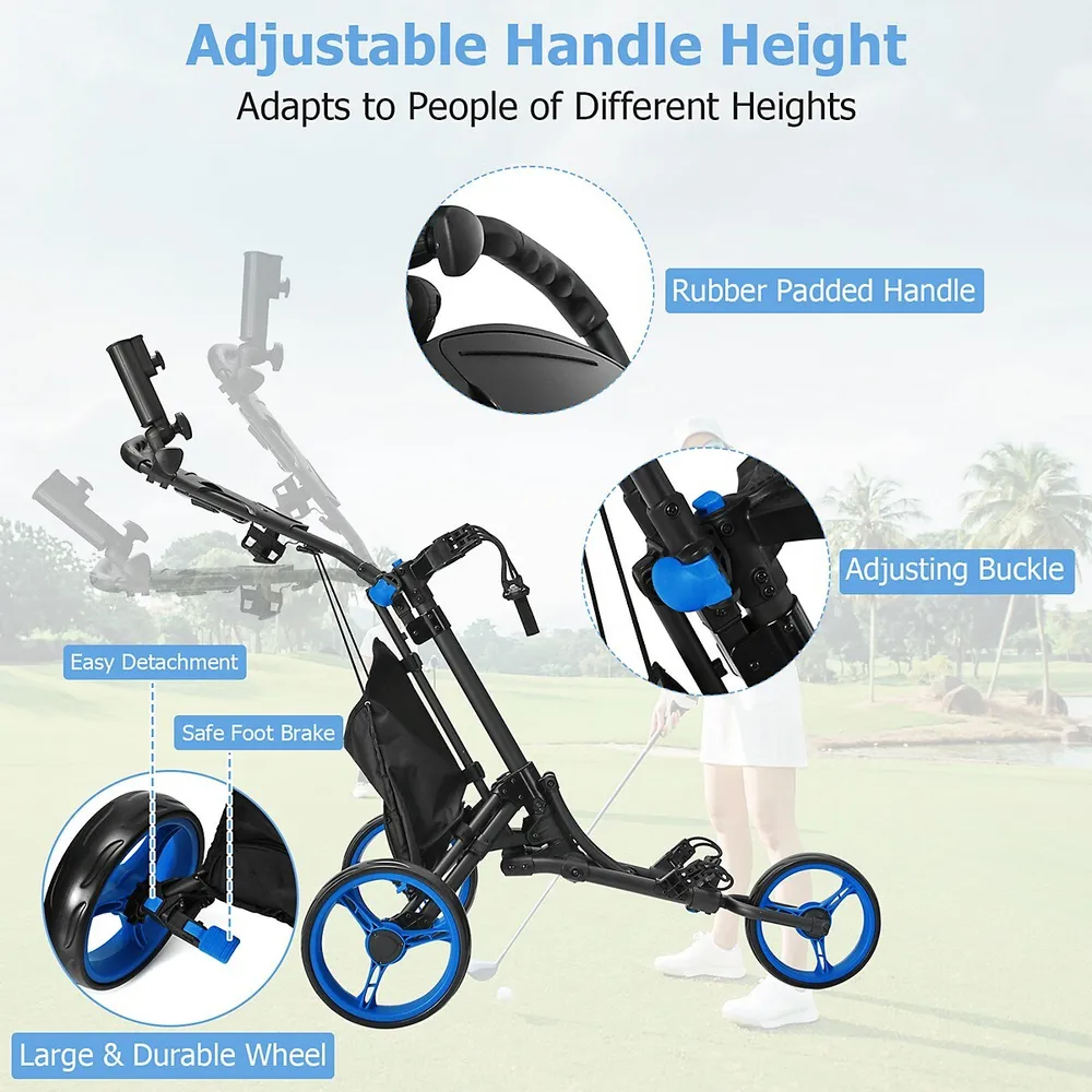 Costway Goplus Folding 3 Wheels Golf Push Cart W/bag Scoreboard Adjustable  Handle
