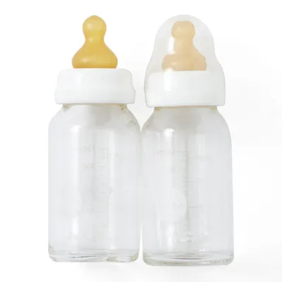 2-pack Glass Baby Bottle With Natural Rubber Nipples