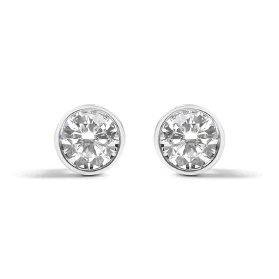 14k White Gold 5/8 Cttw Bezel Set Lab Grown Round Diamond Screw-back Solitaire Stud Earrings (g-h Color, Vs2-si1 Clarity)