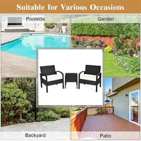 3pcs Patio Rattan Furniture Set Table & Chairs Set With Seat Cushions Garden