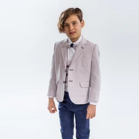Big Shot Formal Boys Suit - Stylish Knit Cotton With Blazer, Vest, Shirt, Pants, And Bowtie