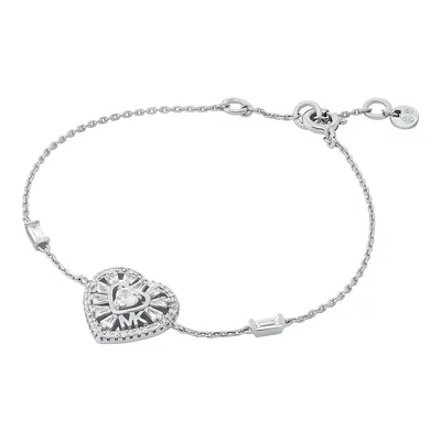 Women's Premium Kors Love Sterling Silver Tapered Baguette Heart Line Bracelet