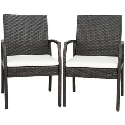 2/4pcs Patio Pe Wicker Dining Chairs With Soft Zippered Cushion Armchairs Backyard