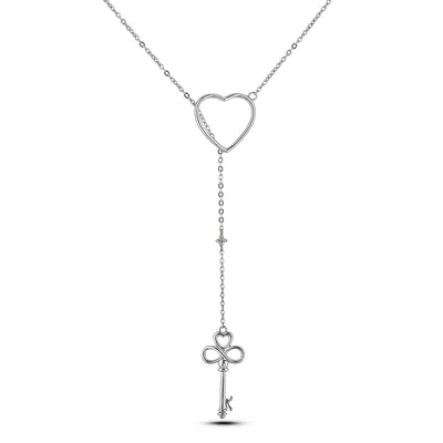 925 Sterling Silver & 10k Yellow Gold 0.03 Ct Canadian Diamond Key To Your Heart Pendant & Chain