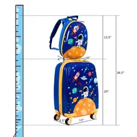 2pcs Kids Luggage Set 18'' Rolling Suitcase & 12'' Backpack Travel Abs Spaceman