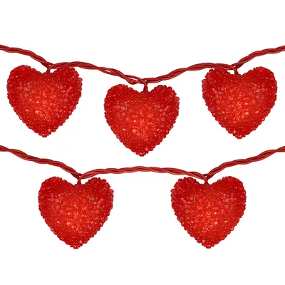 10-count Red Heart Mini Valentine's Day Light Set, 7.5ft Red Wire