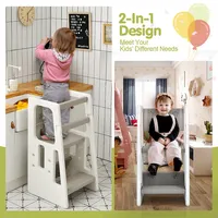 Kids Kitchen Step Stool With Double Safety Rails Toddler Learning Stool Pinkbrowngreengray
