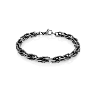 6.5mm Ionic-plated Black Stainless Steel Antique Link Chain Bracelet