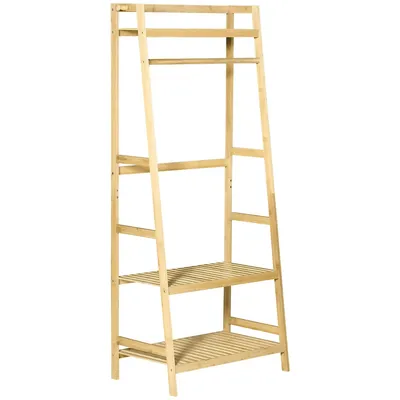 3 Tier Bamboo Clothing Rack With Storage Shelves