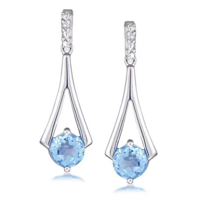 10kt White Gold With Blue Topaz Drop Earring
