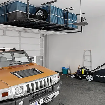 Overhead Garage Storage Adjustable Ceiling Storage Rack, 96" * 36" * 40", Black