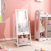 Kids Freestanding Full Length Dressing Floor Mirror With Shelf Storage Bin White