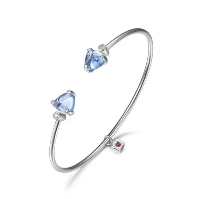 Rhodium-plated Sterling Silver Synthetic Blue Quartz & Cubic Zirconia Cuff