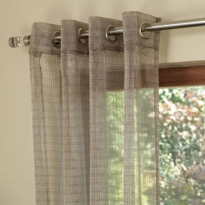 Ready Made Curtain Jacquard Sheer, 8 Metal Grommets, String Weight 56"x95" Light Brown