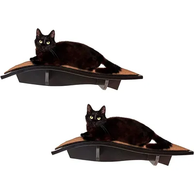 Curved Wood Ledge Cat Perch, Wall-mounted Wooden Shelf For Your Pet.