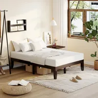 Full Size Wood Bed Frame & 8" Foam Jacquard Mattress Set Certipur-us Certified Natural/espresso