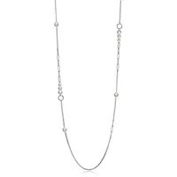 Rhodium-plated Sterling Silver Shell Pearl Clip Link Accent Long Necklace