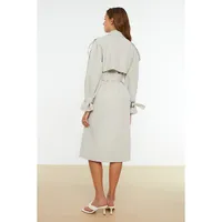 Women Oversize Double Breasted Men’s Collar Woven Trench Coat