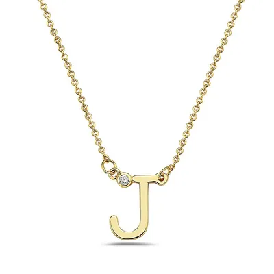 Teens' Classy Cubic Zirconia 14k Yellow Gold Plating Script Initial Necklace
