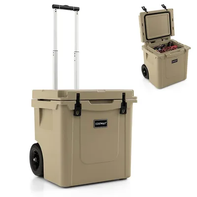 45 Quart Cooler Towable Ice Chest W/ All-terrain Wheels Leak-proof For Camping