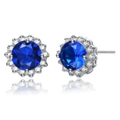 Sterling Silver With Colored Cubic Zirconia Button Stud Earrings