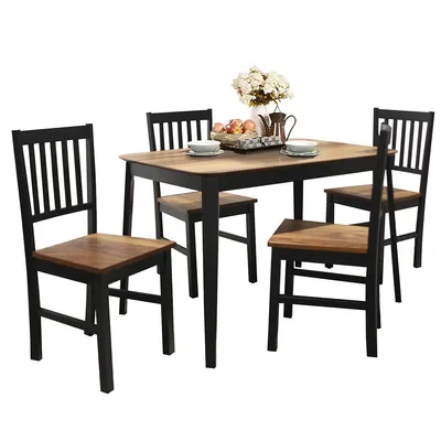 5 Pcs Mid Century Modern Dining Table Set 4 Chairs W/wood Legs Kitchen Furniture